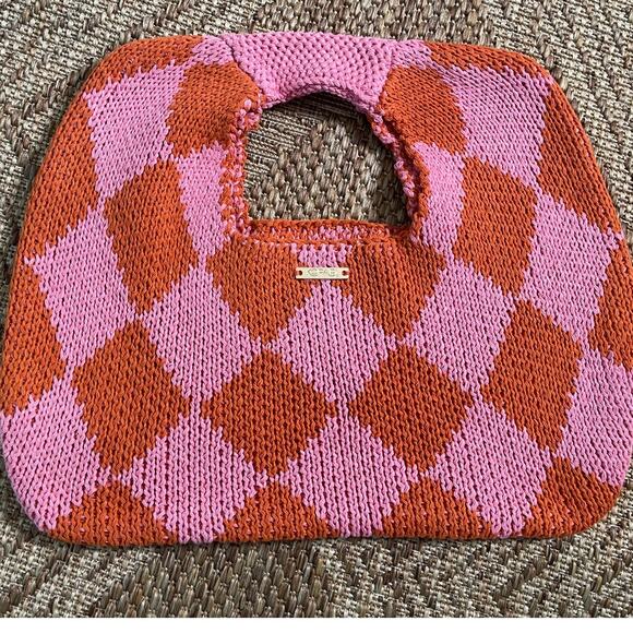 Kopari Argyle orang and pink knit handbag purse cottage twee casual - Picture 1 of 5